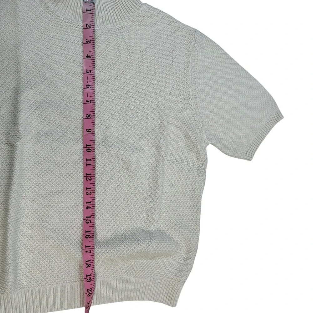 Nordstrom Womens Cream Cotton Textured Mock Neck Short Sleeve Sweater Large